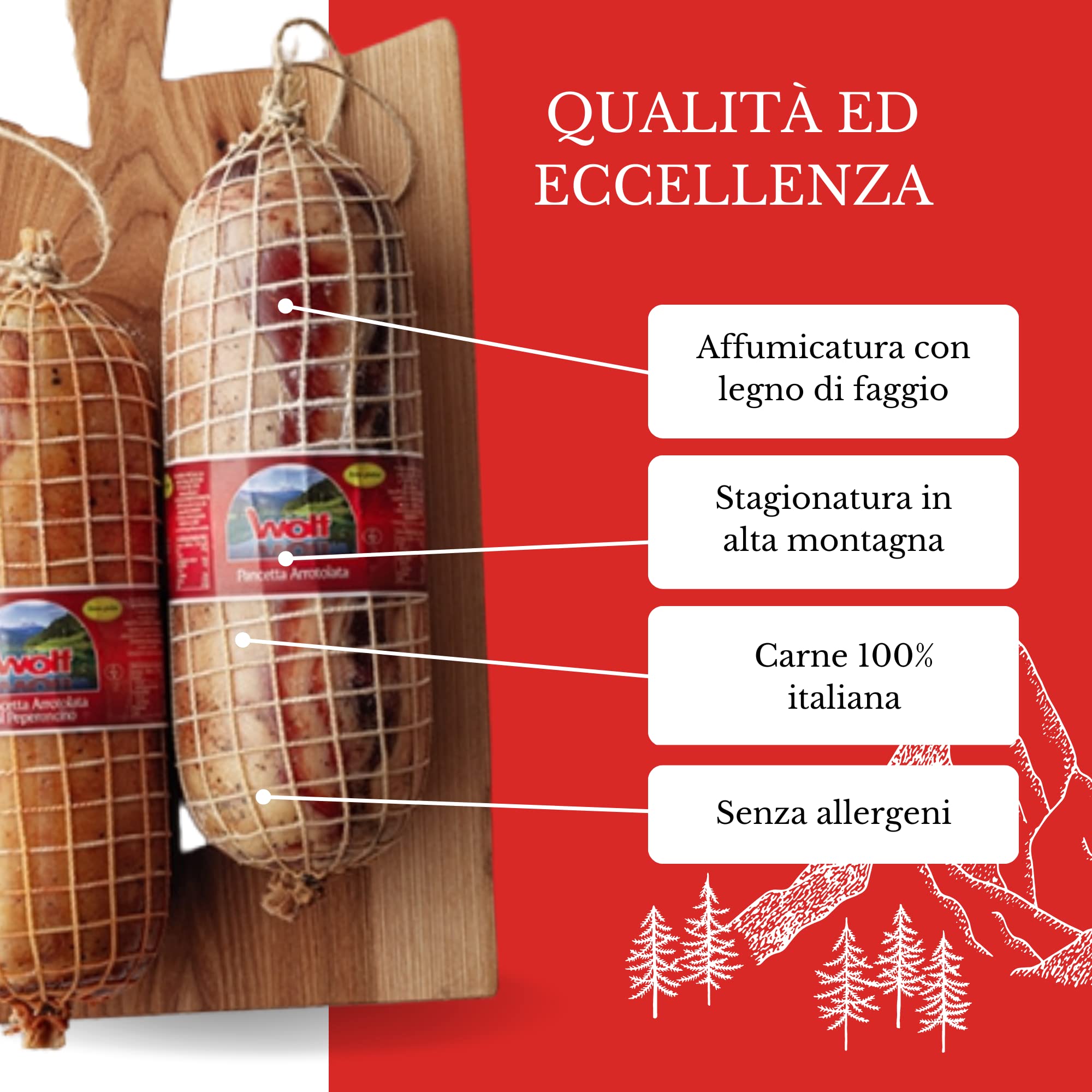 Wolf, Pancetta Arrotolata al Peperoncino, Trancio, Leggera Affumicatura con Legno di Faggio, 100% Carne da Allevamenti Italiani, Senza Glutine, Sottovuoto, 1 kg (min. netto garantito)