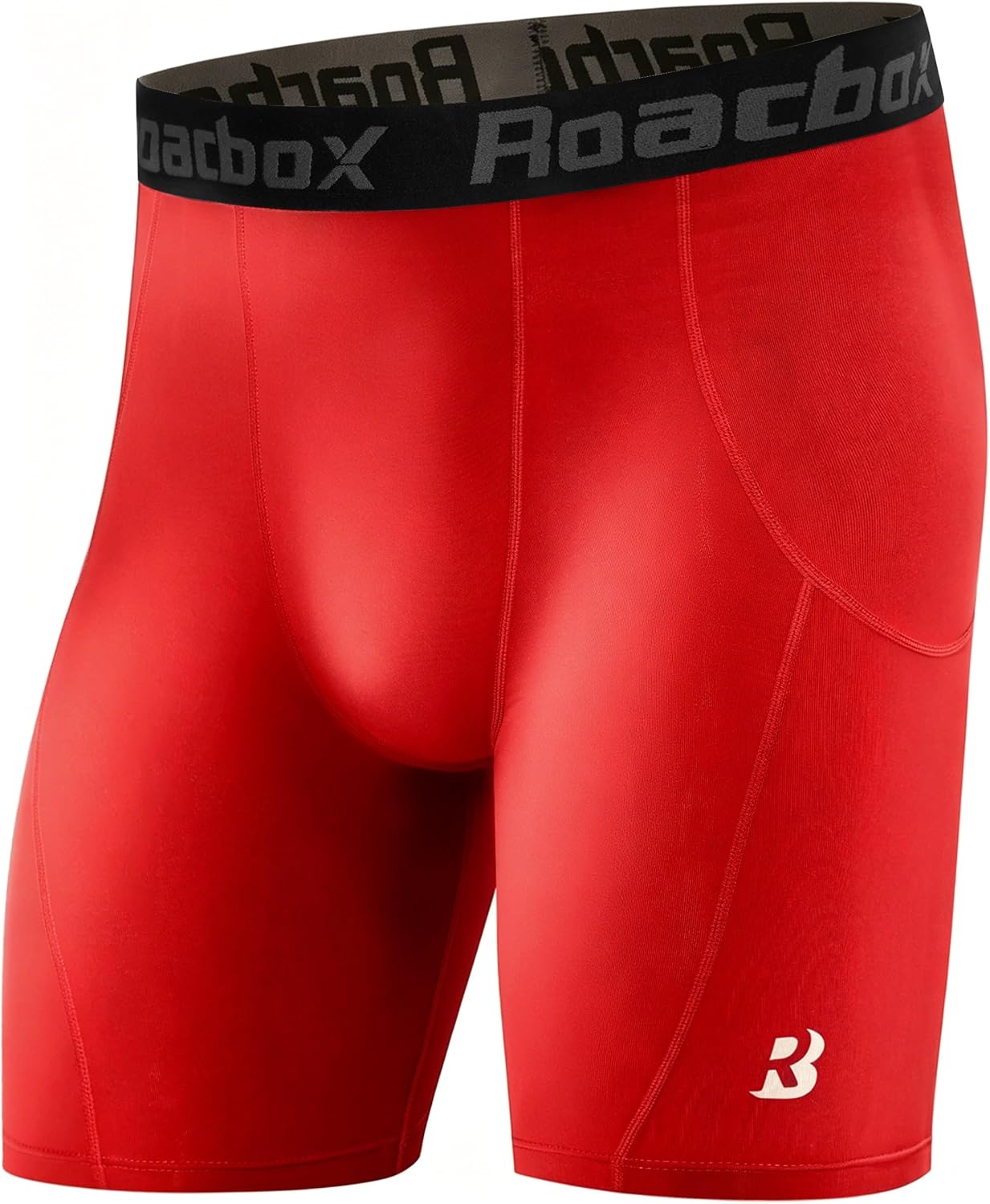 Roadbox Mens Compression Shorts, Spandex Athletic Running Shorts Red