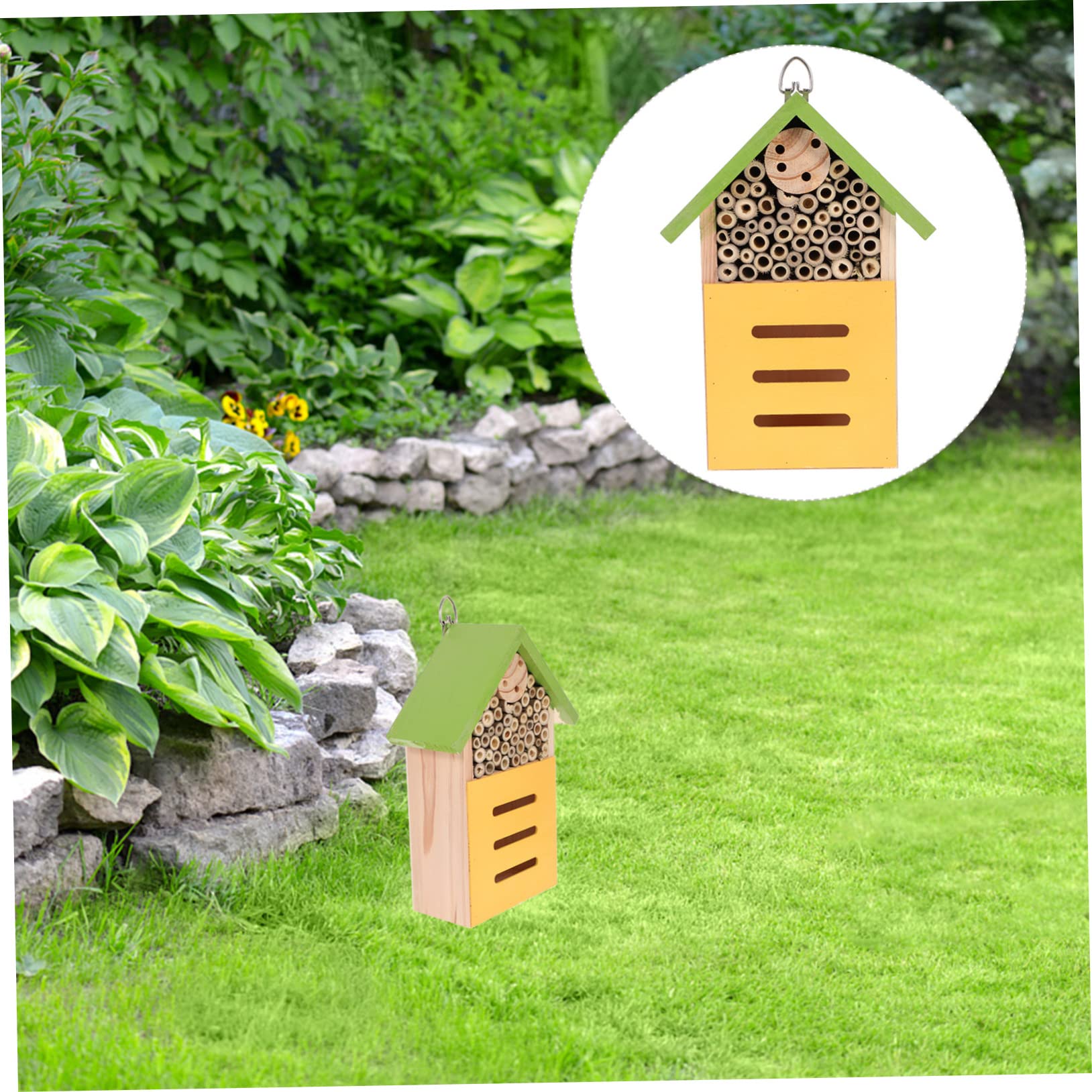 Holz Insektenhaus Grün im Holz Hütte Stil für Garten | Marienkäferhütte, Dekoratives Gartenhaus, Fördert Lebensraum und Insekten