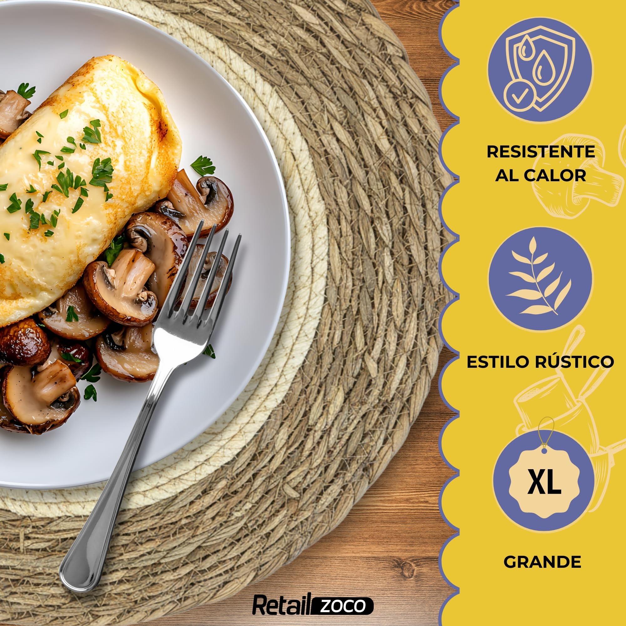 Salvamantel Mimbre Redondo circulos, Mantel Individual, Bajoplatos Redondos, Bajoplatos Mimbre, Apto para el hogar y restaurantes, Resistente al Calor, Diámetro de 45 cm, Pack de 12 Salvamanteles