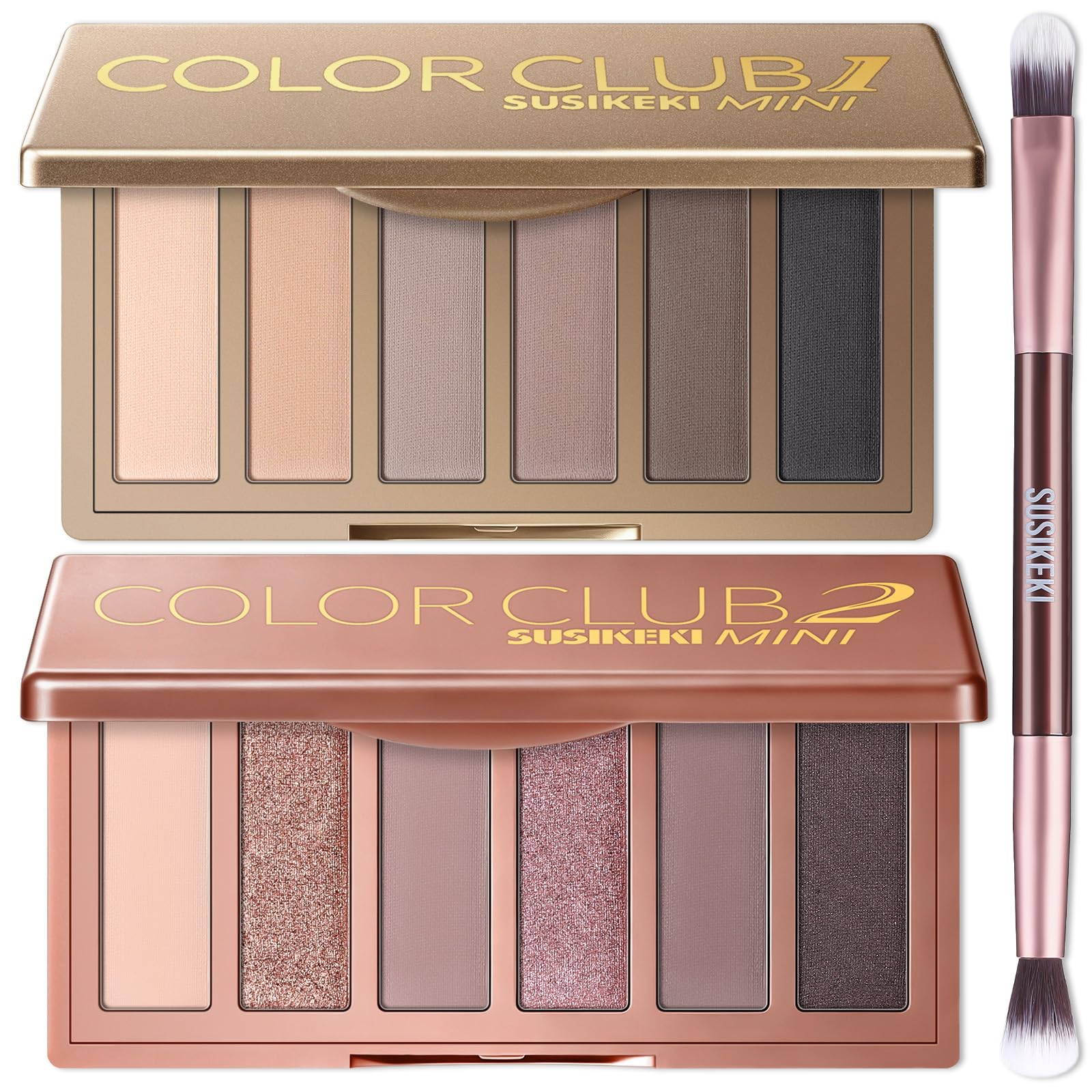 SUSIKEKI Mini-Lidschatten-Palette, 6 Farben, Nude, Nude, Nude, neutral, Rosa und Braun, matt, schimmernd, mit hochpigmentiertem Spiegel, Geschenk-Set, 2 Stück