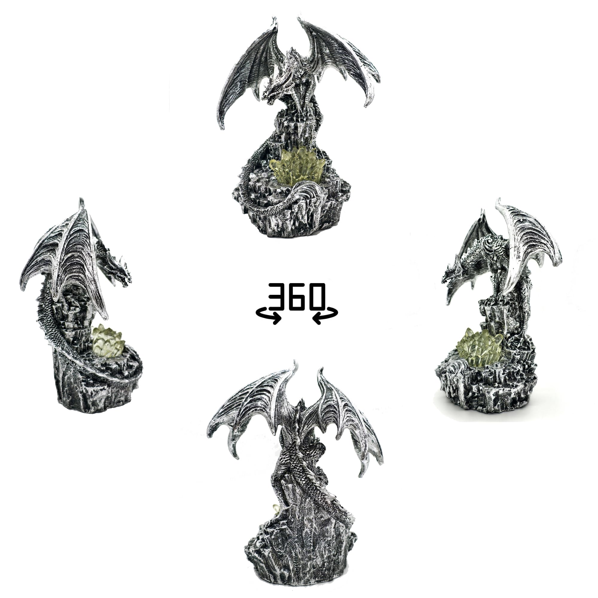 Statua decorativa a forma di drago in finto cristallo, con luci a LED, per libreria, idea regalo per gli amanti dei draghi (argento)