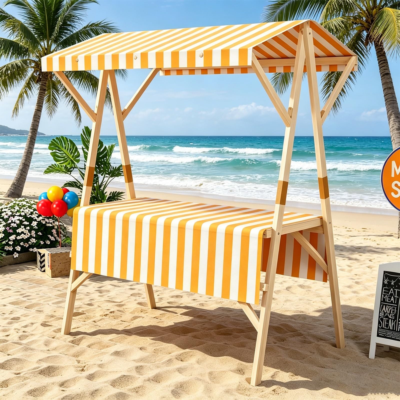 WNGJZZYC Commercial Kiosk Stalls Display Stand, Foldable Wooden Market Stall Booth with Canopy, Portable Vendor Cat for Outdoor Events, Markets & Street Food(Yellow,L 150cm/59.1in)