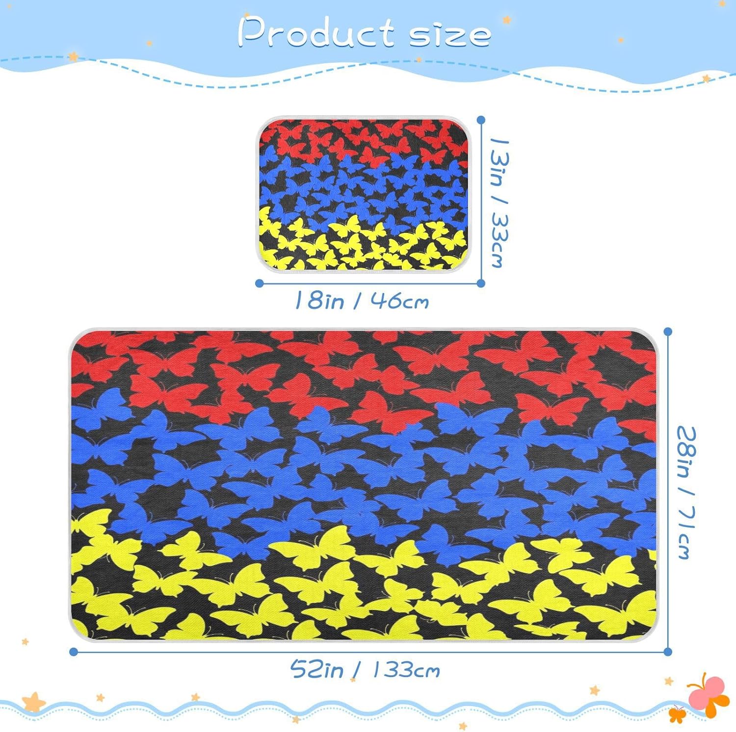 Cooling Baby Mattress pad Waterproof 28" x 52" Absorbent Armenian Flag Butterflies Red Blue Crib Padding for Sides for Kids, Adult