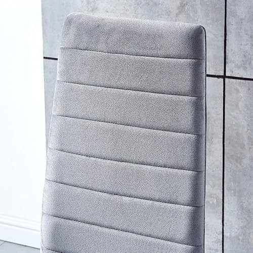 Miniatura 3 de Juego de 4 sillas de comedor modernas, juego de sillas de cocina de terciopelo gris tapizadas con marco de metal para apartamentos pequeños y comedor