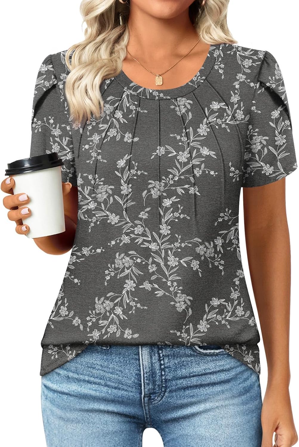 Anyhold Womens Tops Dressy Casual Summer Short Sleeve Blouse Dress Shirt