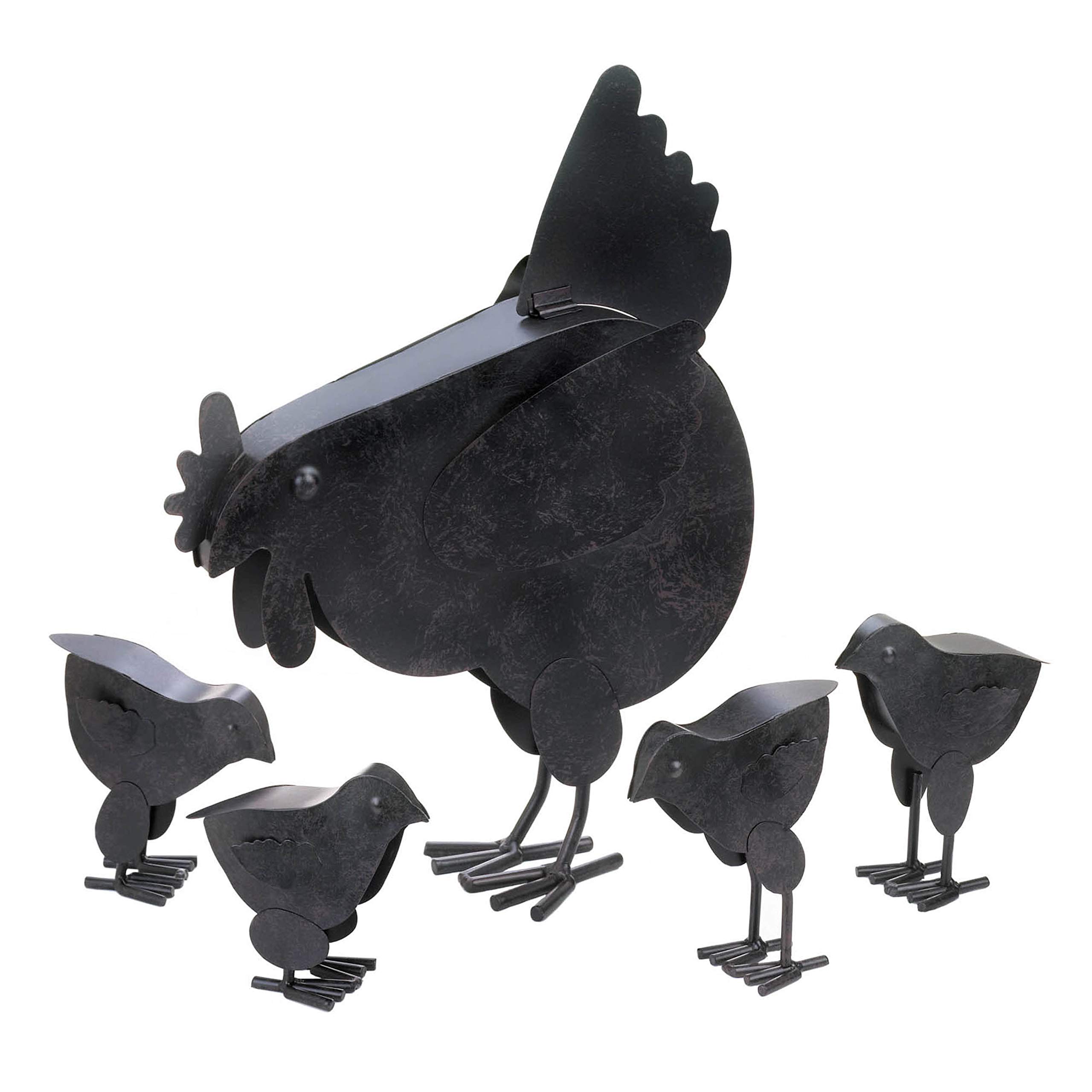 Zingz & Thingz Galvanized Metal Collection Country Farmhouse Animal Garden Sculpture, 11.25x3.75x14.5, Hen with Chicks