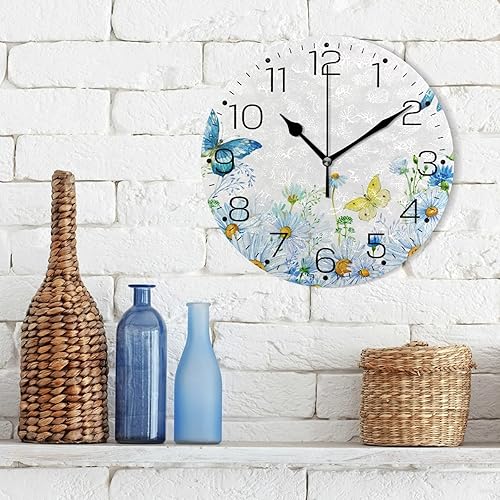 Miniatura 3 de Tarity Reloj de pared con diseño de margaritas blancas, funciona con pilas, sin tictac, reloj de pared redondo moderno decorativo para sala de