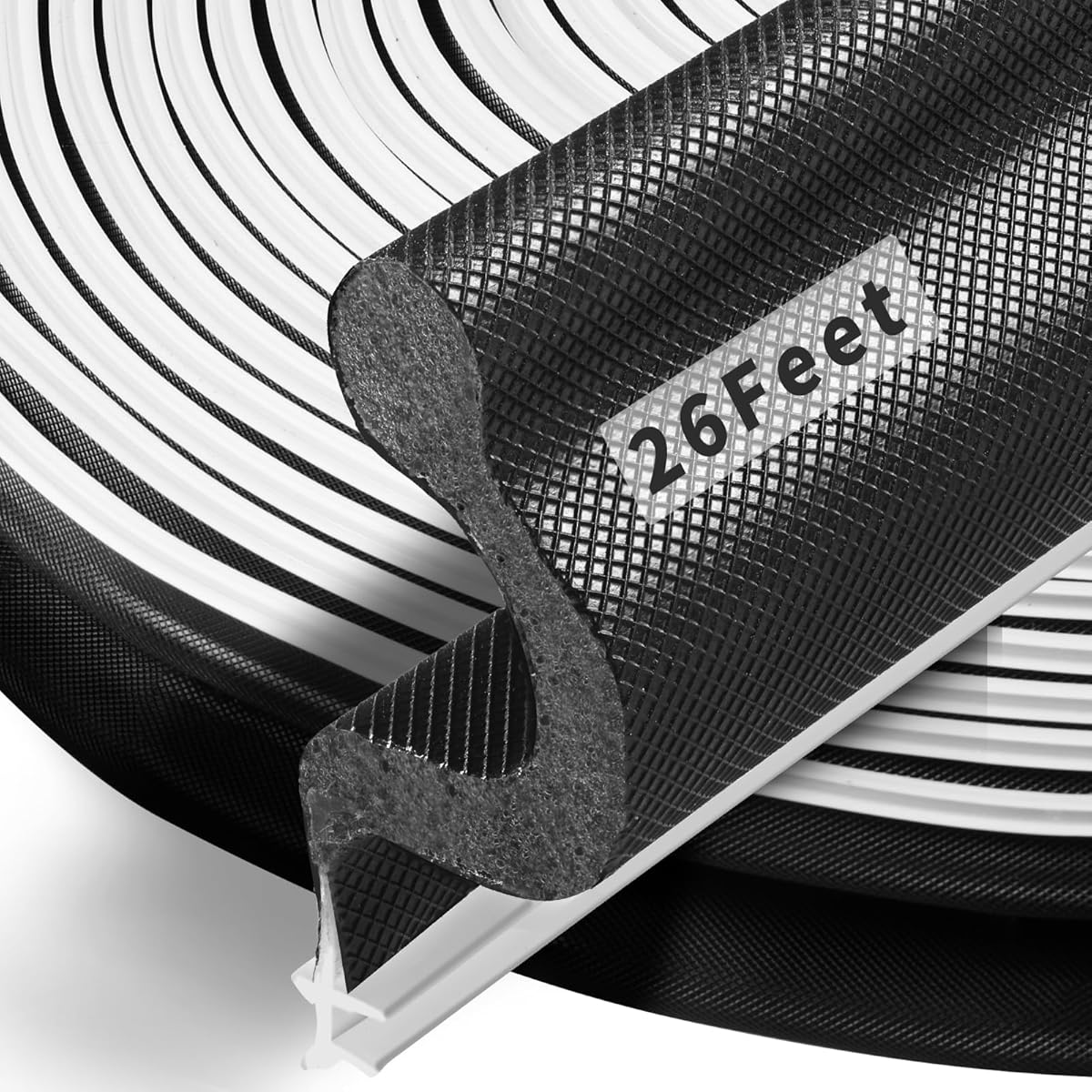 26 Feet Long Reach Door Weather Stripping Door Seal Strip, New Upgraded V-Shaped Replacement Kerf Weather Stripping for Door Frame Door Insulation, Easy Cut to Size(Black)