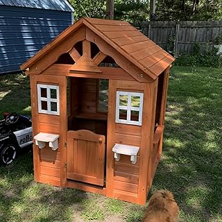 Foinfun All Wooden Playhouse for Indoor & Outdoor Use, Country Style Cottage for Kids Play House Game