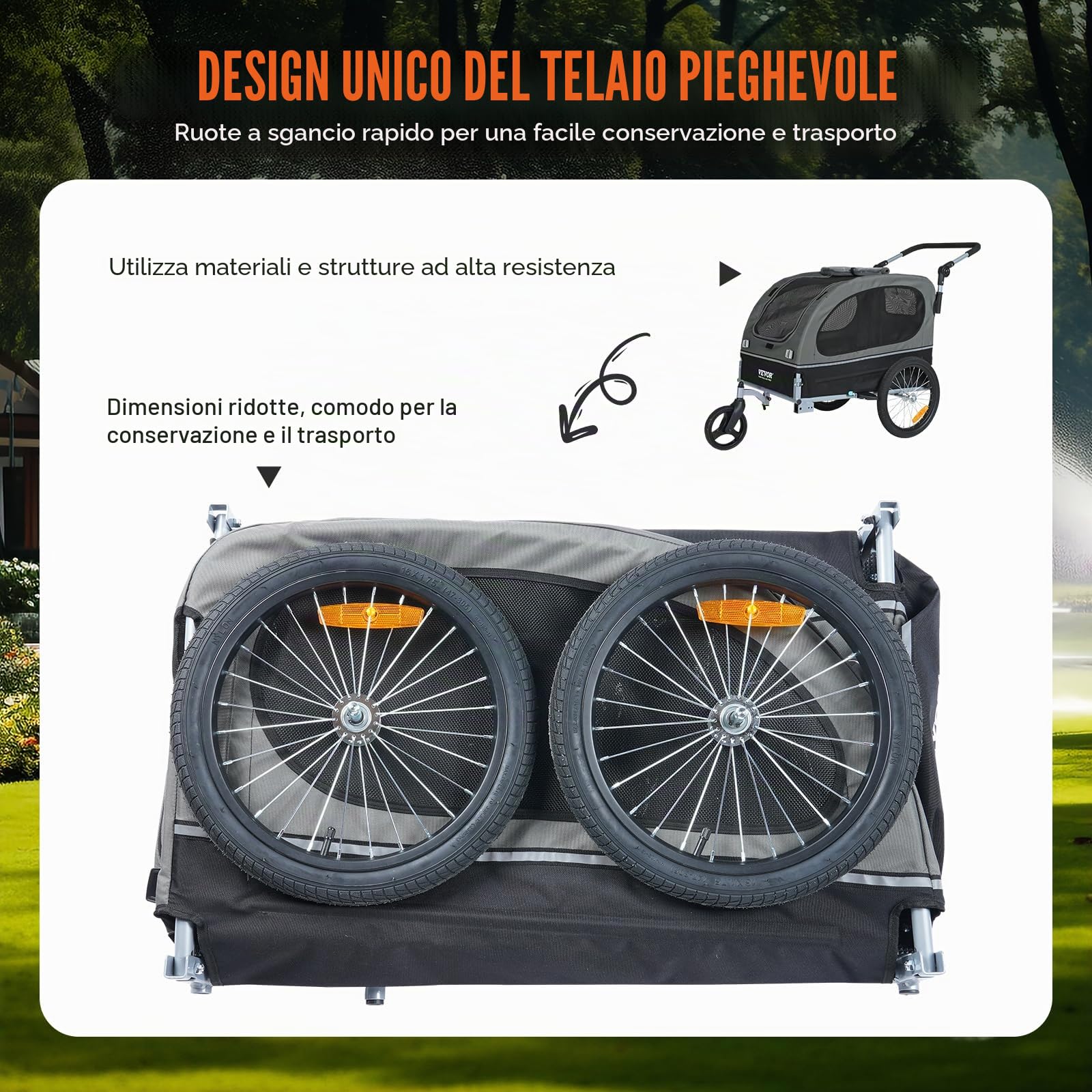 VEVOR Rimorchio per cani 2 in 1 per bicicletta in acciaio al carbonio + tessuto Oxford 600D + PP pieghevole per cani