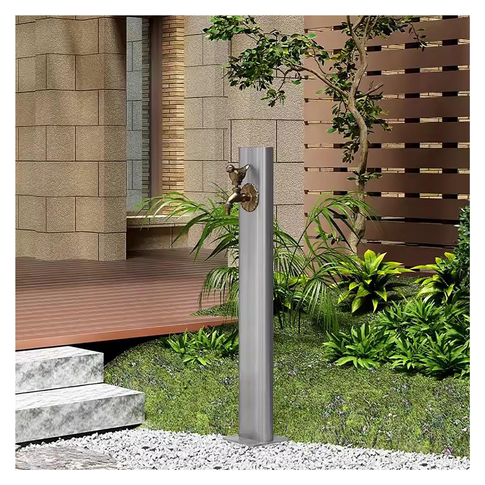 XBTGS Colonna d'acqua da giardino in acciaio inox con rubinetto, supporto per tubo esterno per irrigazione patio, lavaggio auto, doccia per animali domestici, facile installazione a pavimento