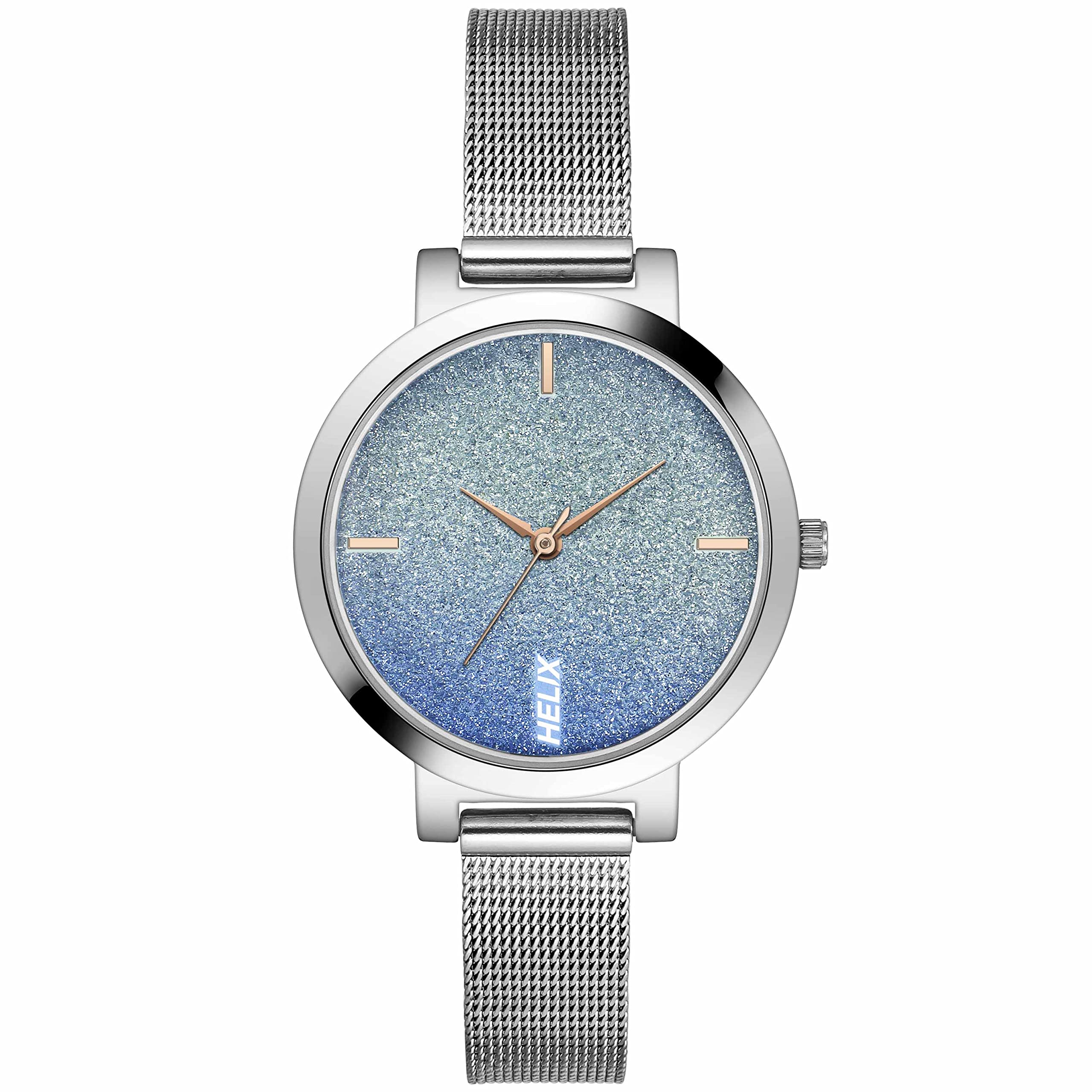 Helix by Timex Blue Round Analog Watches for Women | Quartz Movement Stainless Steel Mesh Bracelet Ladies Watches | Upto 30 m Water Resistance with Foldover Clasp Closure | Gift for Women TW041HL19 (B0BQY6NQCY) Amazon Price History, Amazon Price Tracker