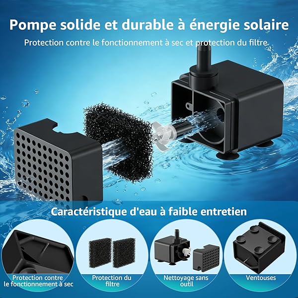 PONDIA Pompe de Fontaine Solaire pour Bac à Oiseaux, 8.5W Pompe Solaire Extérieure avec 7+ Modes de Pulvérisation & 1.5m Tuyau, Pompe Solaire DIY pour Jardin, Bassins, Piscines et Aquariums - 3
