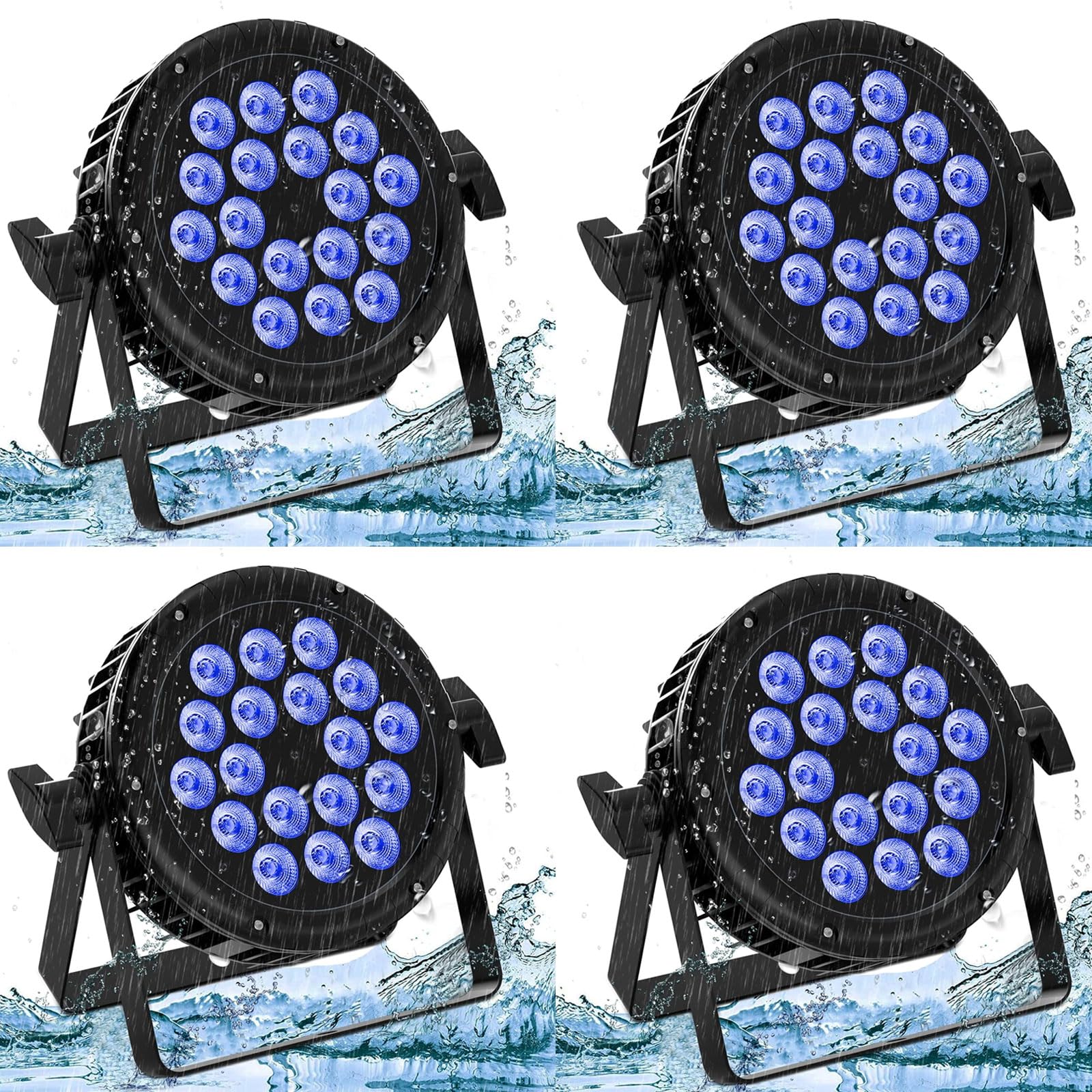 U`King 4PCS 18x 10W Par LED IP65 étanche, RGBW Lampe de Scène avec 60cm Cordon D'alimentation étanche et câble D MX de 52cm, Support 4/8 CH, Utiliser pour pelouse discothèque bar fête