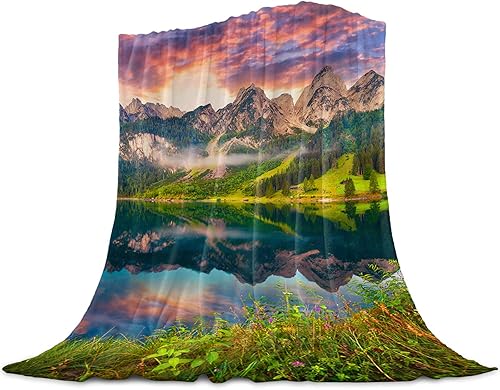 Soft Blanket Flannel Throw Blanket 49"x59", Natural Landscape Scenery Beautiful Dreamy Sundown Sunset Lake Fleece Blanket Couch Bed Blankets Picnic