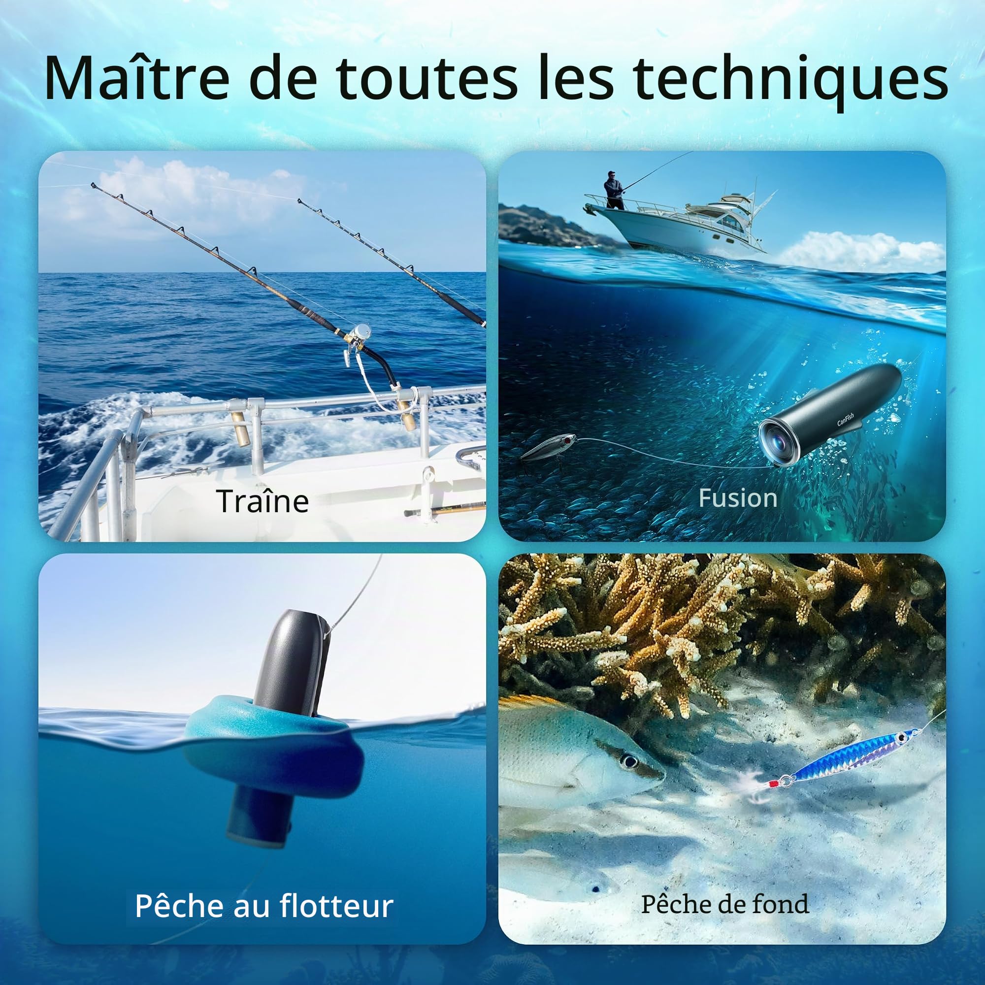 CanFish Fishing CamX Photographique Sous Marine Pêche, Portable Fish Finder avec HD 1080P & 136° Ultra-Grand Angle 200M/656FT ROV Étanche Caméra Pêche Mer Bateau Manque
