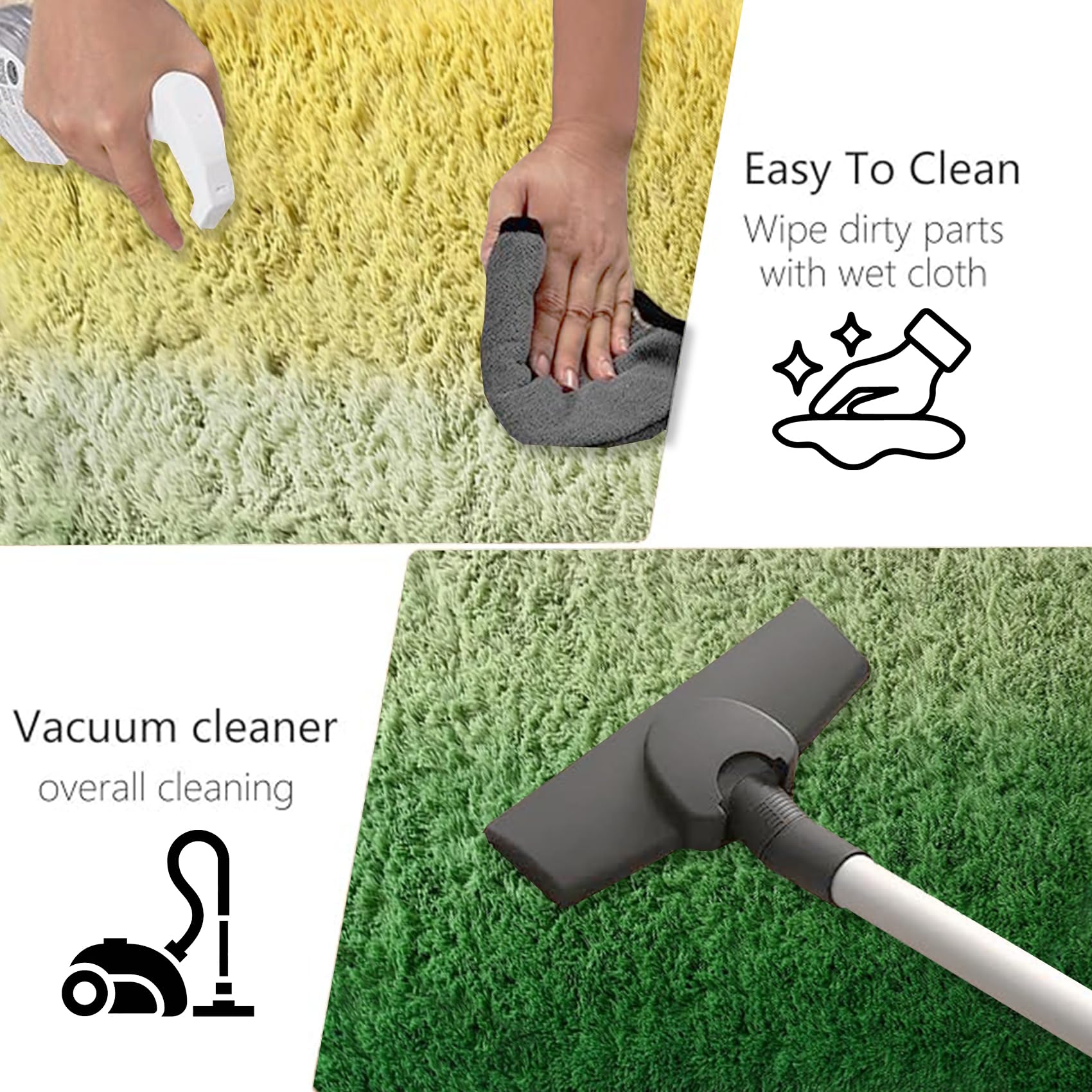 Teppich Waschbar in Waschmaschine 120 x 180 cm, Anti-Rutsch Unterseite, Waschbar Bis 30 Grad, Super Soft, Felloptik, Einfache Reinigung, Wohnzimmer Teppich Hochflor, Grün
