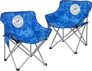 Tommy Bahama Go Everywhere Folding Moon Chair, Blue Tropical Leaves, 2-Pack