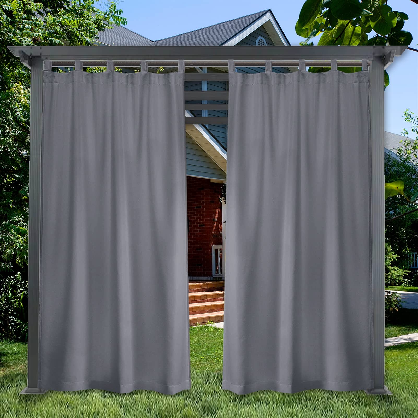 SK Studio Rideau Extérieur pour Pergola, Imperméable Coupe-Vent Protection UV Rideau avec Pattes Fixation Facile Décoration pour Terrasse Jardin & Patio, 1 Panneau Gris foncé, 253x241cm