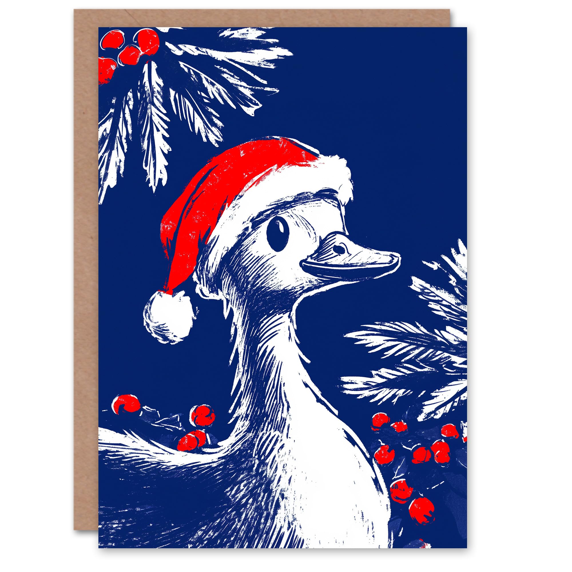 Artery8 Cute Goose With Santa Hat And Holly Blank For Him Or Her Art Xmas Festive Christmas Card