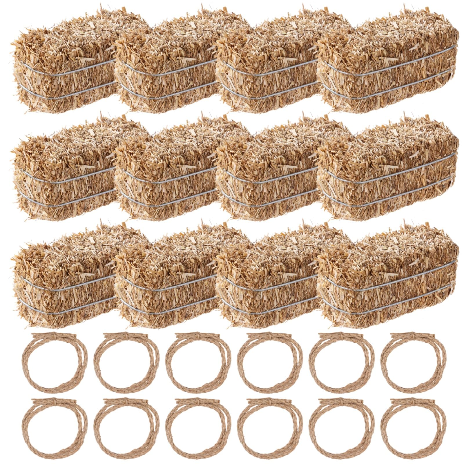 24 szt. dekoracji imprezowych o tematyce zachodniej, zawiera 12 szt. mini beli słomkowych i 12 szt. lin jutowych, realistyczne akcesoria do domku dla lalek, 6,9 cm kowbojski stół centralny do
