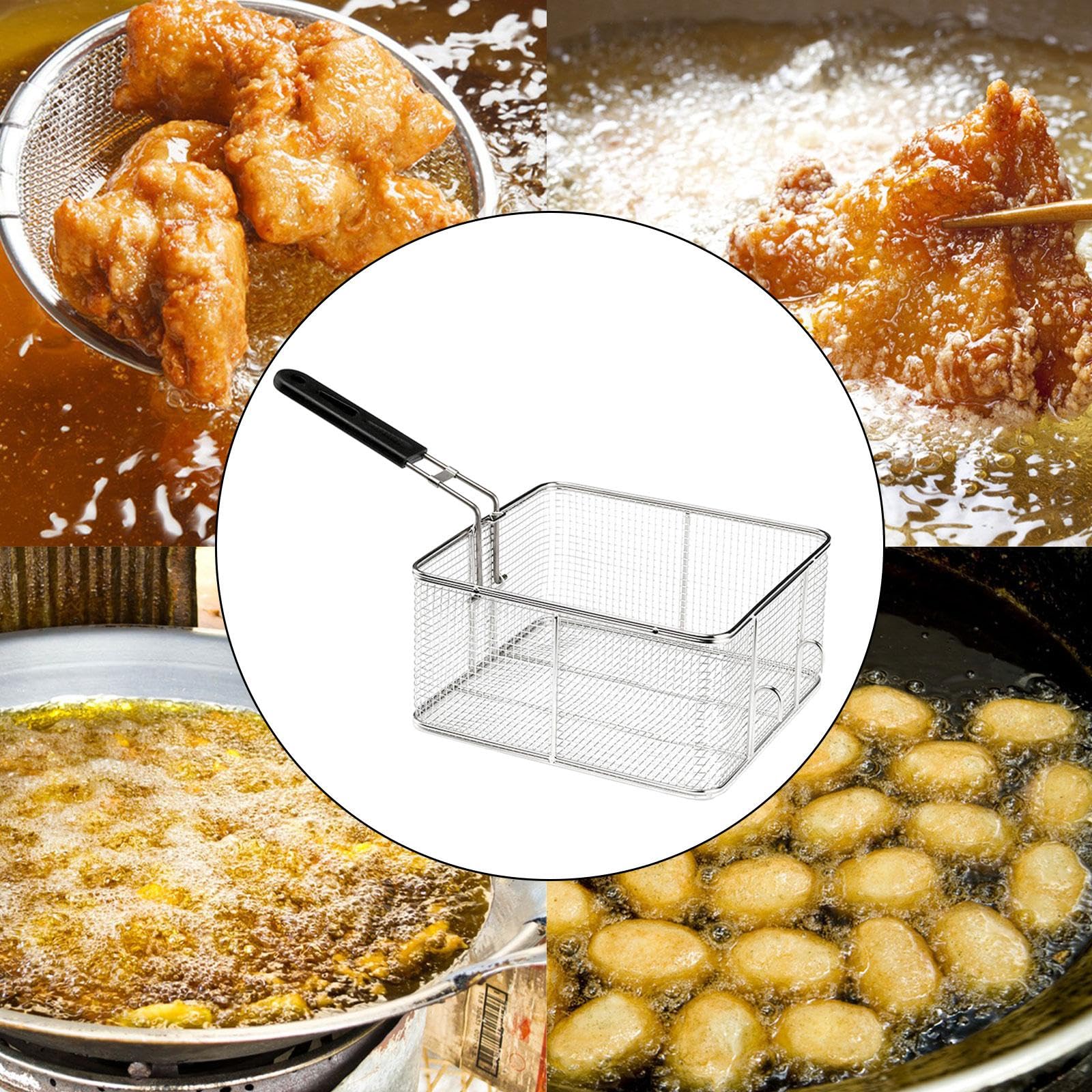 Küchensieb Edelstahl, poliertes Metall feinmaschig Frittierkorb mit verstärktem Griff, Frittierkorb, Siebsieb Frittierkorb zum Frittieren, Kochen, Grillen, Stil E
