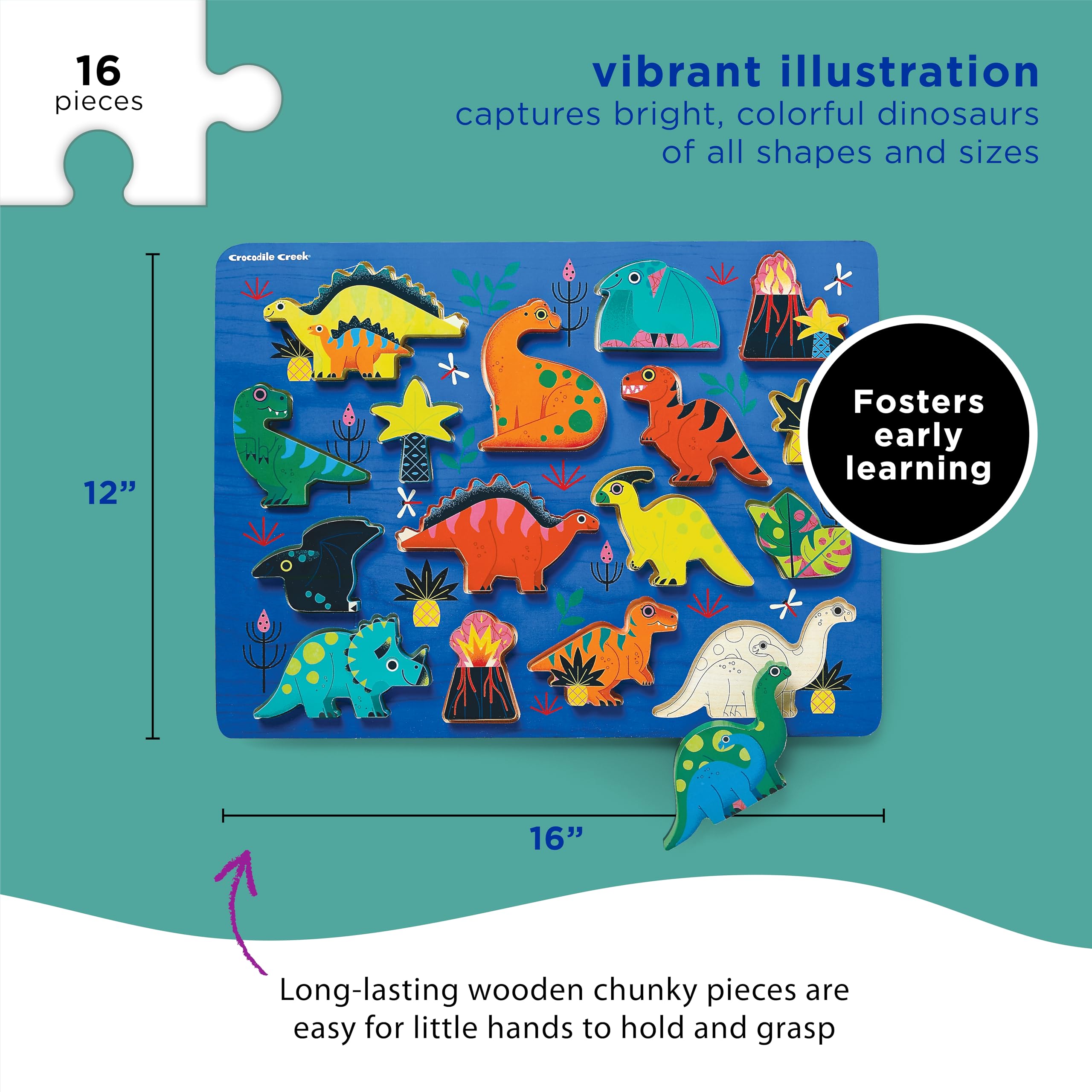 Crocodile Creek 16 pcs Wood Puzzle/Dinozaury