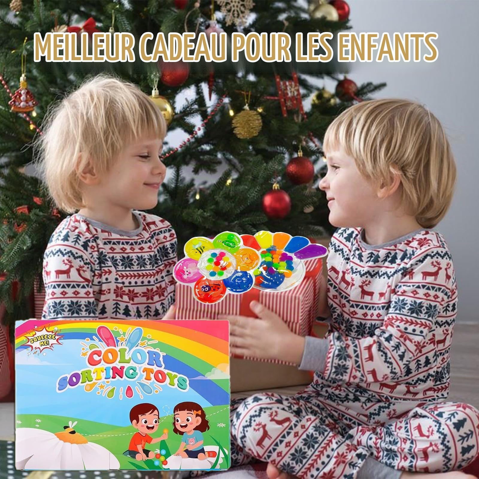 2x Jouet Sensoriel de Tri des Couleurs, Anti Stress Enfant Jouet Sensoriel Anti Stress pour Enfants, Montessori Squeeze Jouet pour TDAH et Autisme, développer la Motricité Fine des Tout Petits