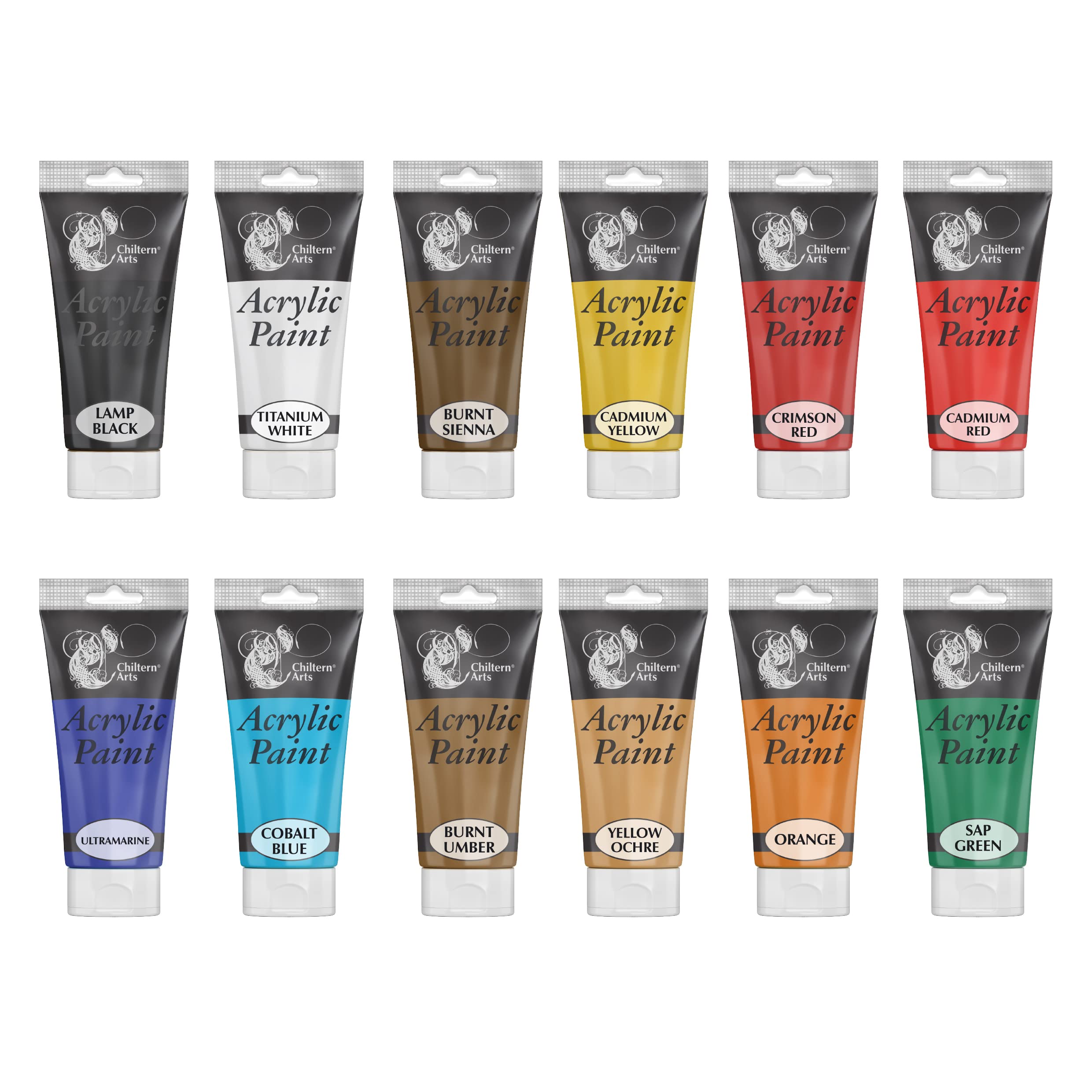 CHILTERN Arts Acrylic Paint Collection, 12 Colour Pack, Multi, 120ml