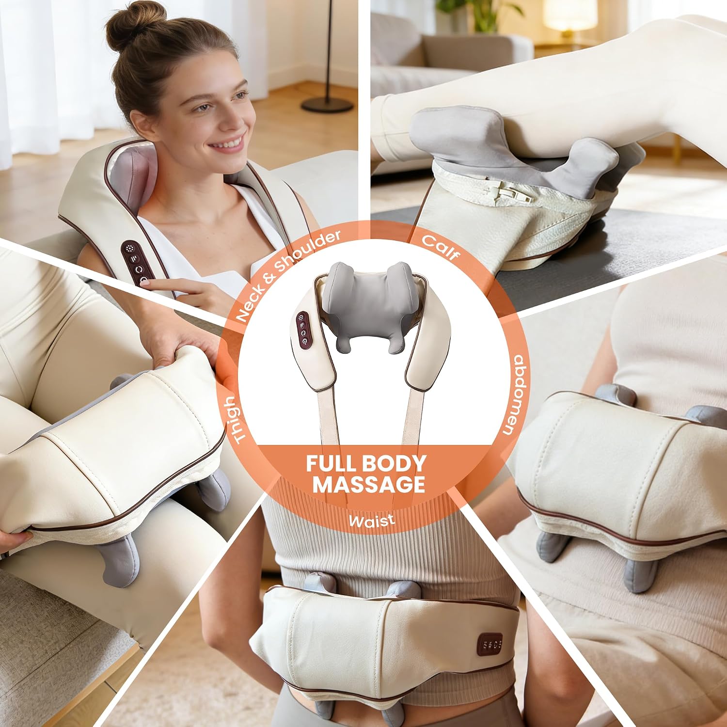 Cordless Shiatsu Neck and Shoulder Massager with Heat, 6D Kneading Nodes for Back Massage & Deep Relaxation, Auto 10 Mins Uses, Whisper Quiet, Rechargeable for Home Office, Perfect Gifts for Men Women