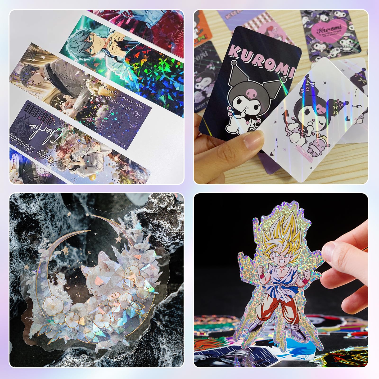 15 hojas de papel adhesivo holográfico de 8.3 x 11.7 pulgadas, vinilo transparente autoadhesivo, impermeable, papel adhesivo de vinilo arcoíris, película laminada de vinilo holográfico transparente