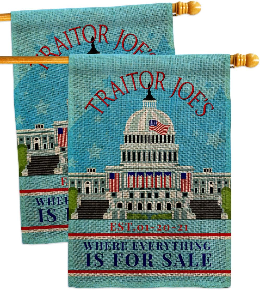 Traitor Joe's Burlap House Flag 2 pcs Pack Americana Political President Democrat Republican Tea Party United State American Election Banner Small Garden Yard Gift Double-Sided, Made in USA