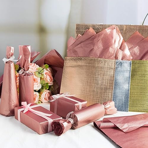 Miniatura 5 de Whaline Papel de seda dorado rosa a granel, 100 hojas de papel metálico de regalo para bodas, fiestas de cumpleaños, duchas, manualidades de arte,