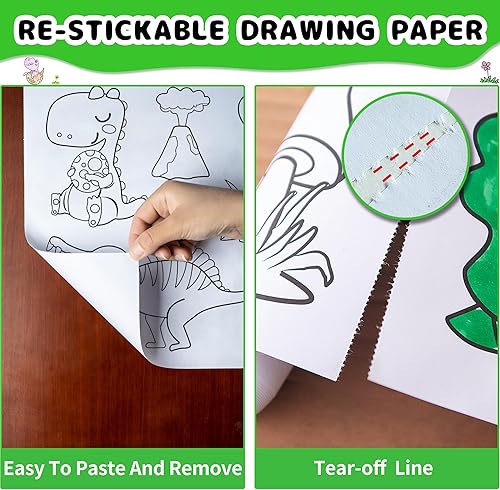 Miniatura 3 de 2 rollos de dibujo para niños, rollos de papel adhesivo para colorear con lápiz de color, Doodle Scroll DIY pintura para niños y niñas de 3, 4, 5,
