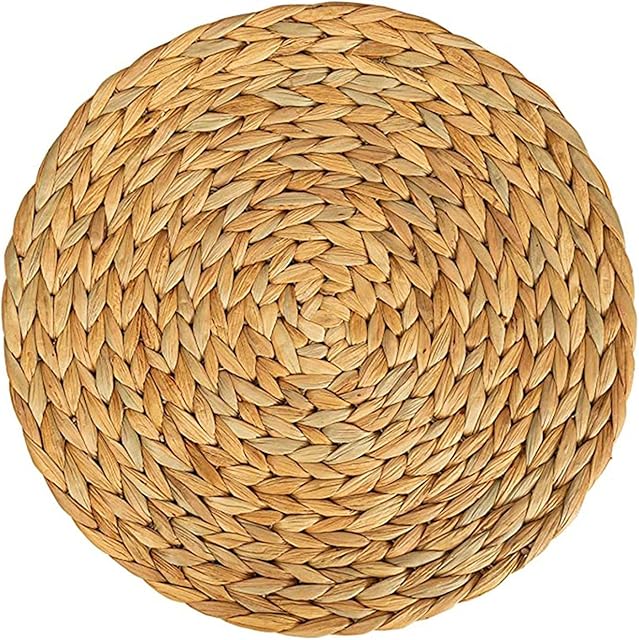 Natural Water Hyacinth Weave Placemat Round Braided Rattan Tablemats, Natural Water Hyacinth Placemats, Braided Straw Table Mats, Heat Insulation Non-slip Ideal for Table, Coasters, Pots
