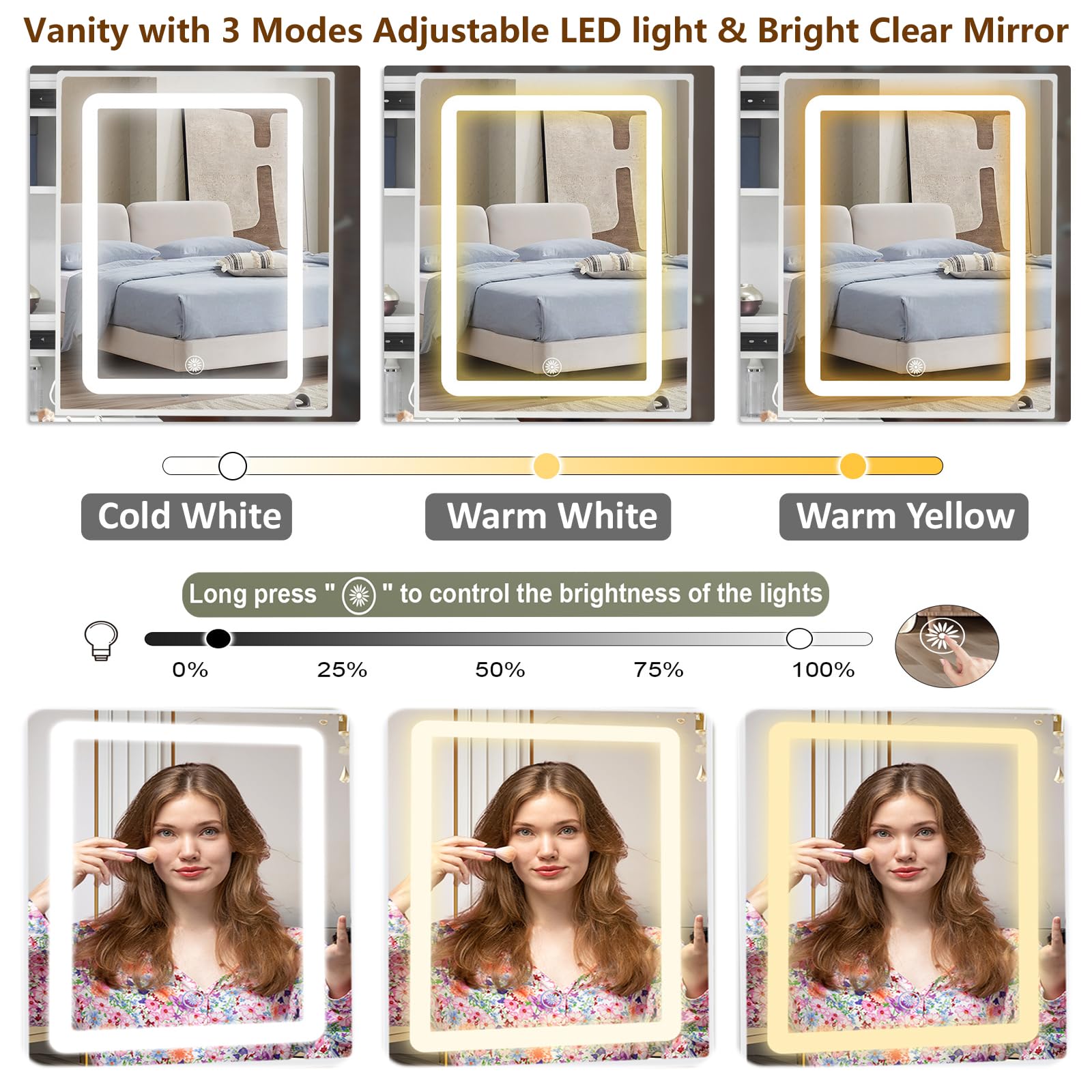 Caulitar Premium Vanity Desk with LED Mirror, 55.1