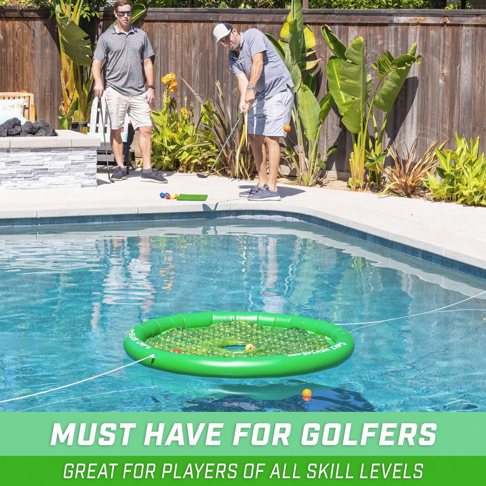 GoSports Splash Chip Jeu Flottant – Cible à ébréchures, 16 Balles de Golf en Mousse, Tapis d'écaillage, Cordes d'attache