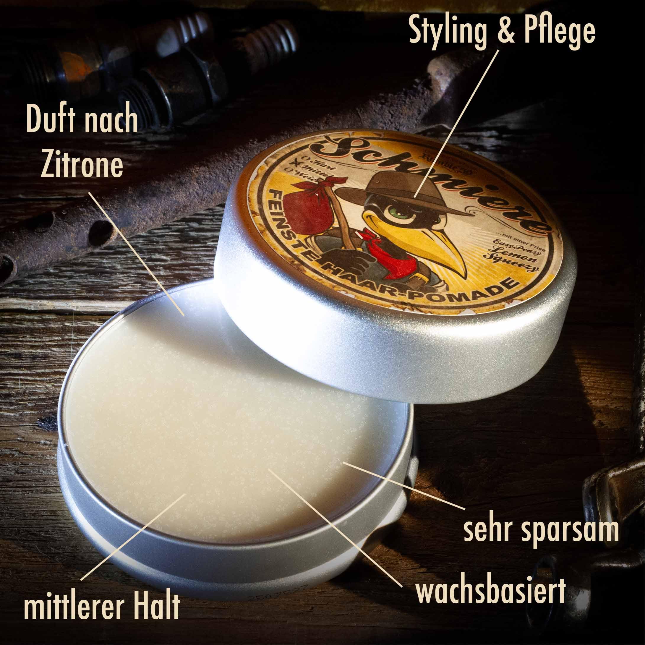 Rumble59 – Pomade da uomo – Greasy Limone con profumo di limone – 140 ml di tenuta media – Pomata per capelli a base di cera per capelli normali o spessi – Hairstyling Made in Germany