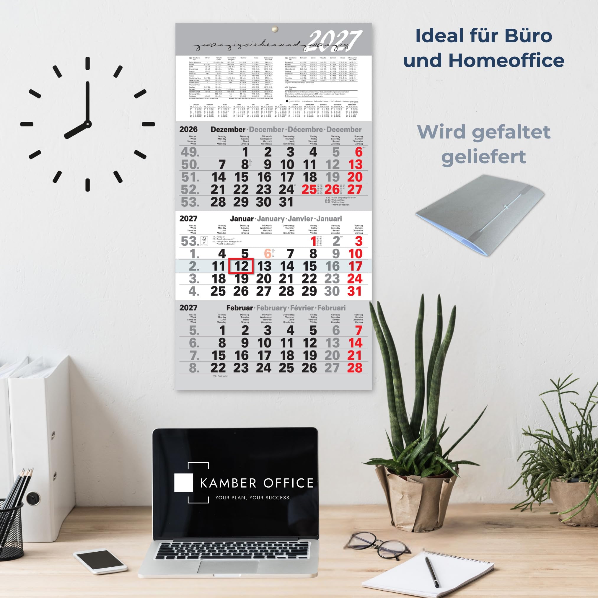 3-Month Calendar 2026 Wall Calendar with Slider - Large Calendar