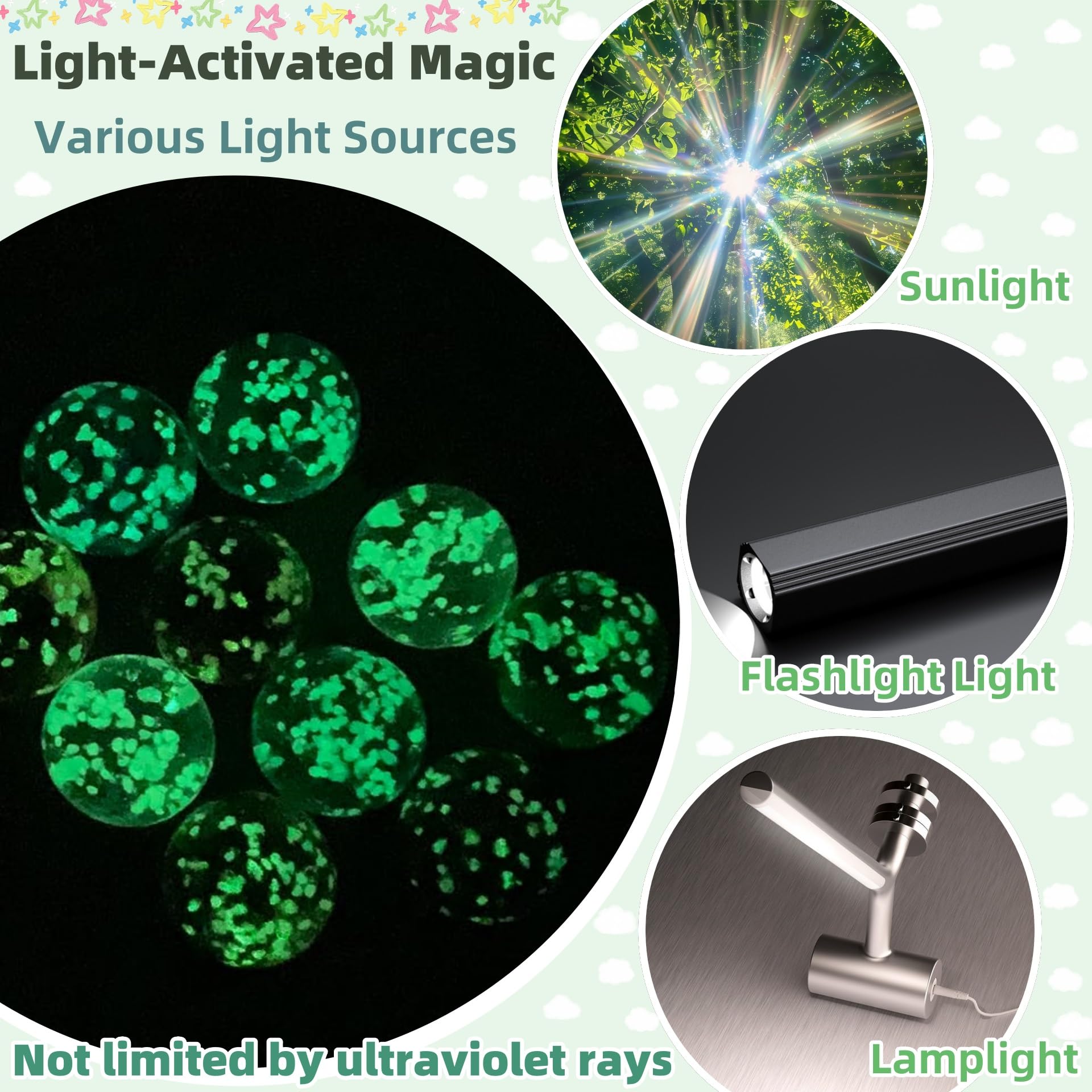 20 Billes Phosphorescentes Multicolores - Billes Verre Lumineuses Nuit - Sac Velours Inclus - Enfant 3+