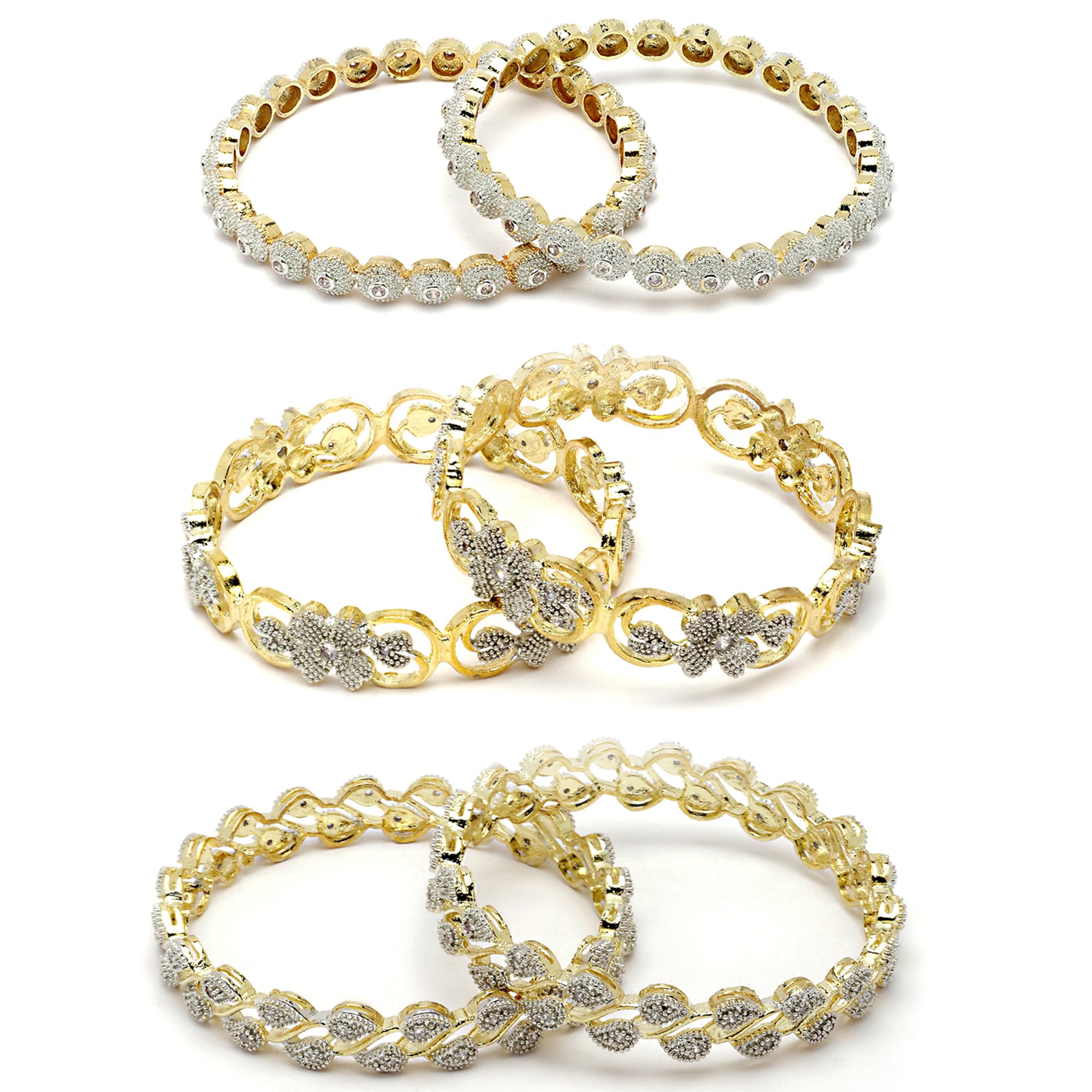 ZENEME Bangle American Diamond Two Tone Gold Plated Antique Style Bangle Jewellery for Women & Girls Combo of 3 (2.4) (2.8 Inches) (B07HH57TZJ) Amazon Price History, Amazon Price Tracker