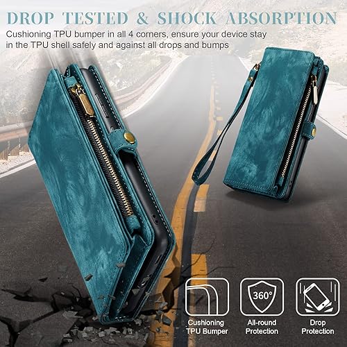 Miniatura 7 de Asuwish Funda de teléfono para Samsung Galaxy S21 FE Gaxaly S 21 FE 5G con cremallera, protector de pantalla de vidrio templado y tarjetero