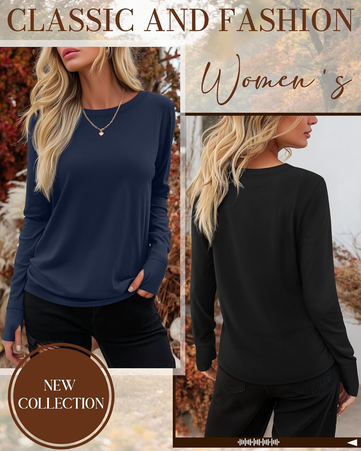 Huukeay 3 Pack Women's Long Sleeve Shirts with Thumb Holes, Cotton Casual Crew Neck Tunic Tops Fall Loose Y2k Trendy Outfits - Image 2