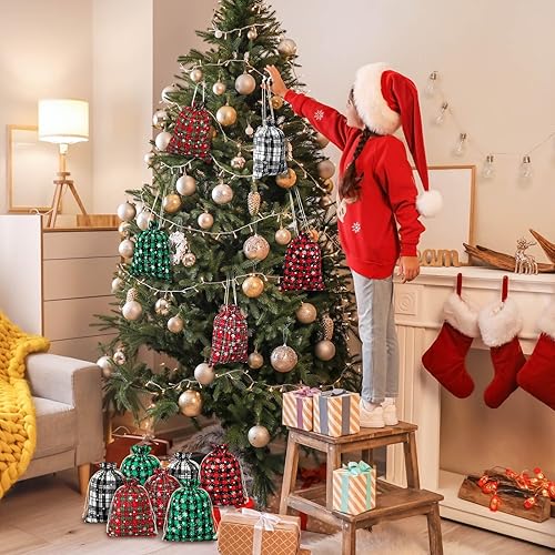 Miniatura 6 de Shappy 25 bolsas de Navidad con cordón y patrón de copo de nieve, bolsas de tela de lino para regalo de Navidad, fiesta de cumpleaños (6 x 8