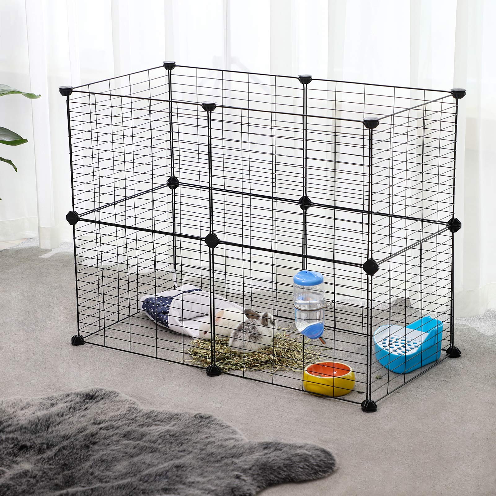 SONGMICS Recinto per Animali di Piccola Taglia, Recinzione Personalizzabile per Criceti, Conigli, Rete in Metello, Include Martelletto e Fascette, per Uso Interno, Nero LPI01H