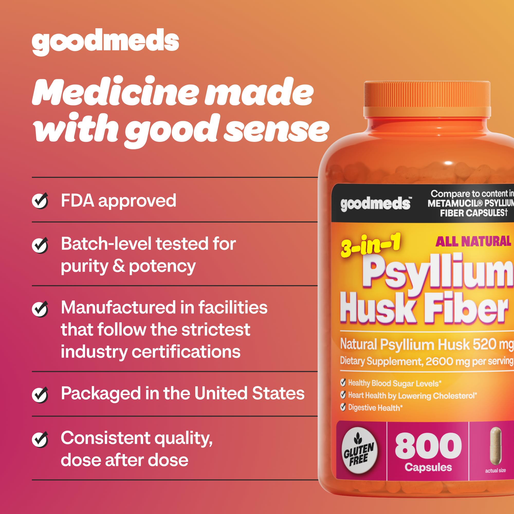 Psyllium Husk Fiber Supplement 520mg Capsules (800 Count) — Amazon image 5