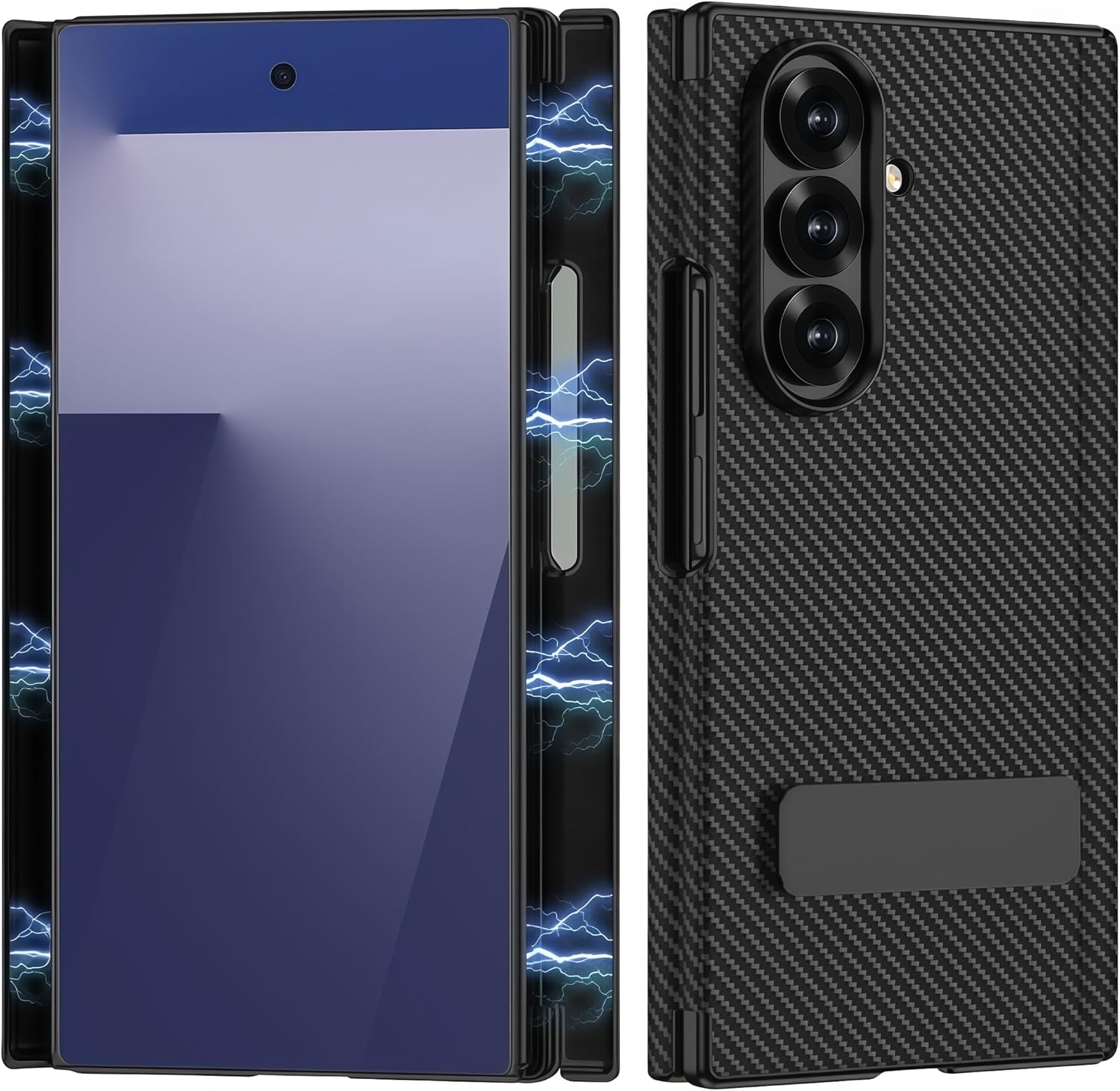 Case for Samsung Galaxy Z Trifold, Shock-Absorbent Phone Case with Leather-Textured Finish, Built-in Hinge Protection and Rotating Stand (Black1)