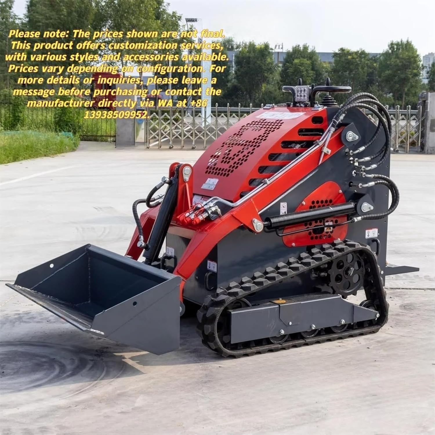 Stand-On Mini Skid Steer Loader Crawler Skid Steer with Quick-Attach Bucket and Forks Compact Skid Steer Loader for Tight Space Farm Work, Orchard Cleaning & Nurseries