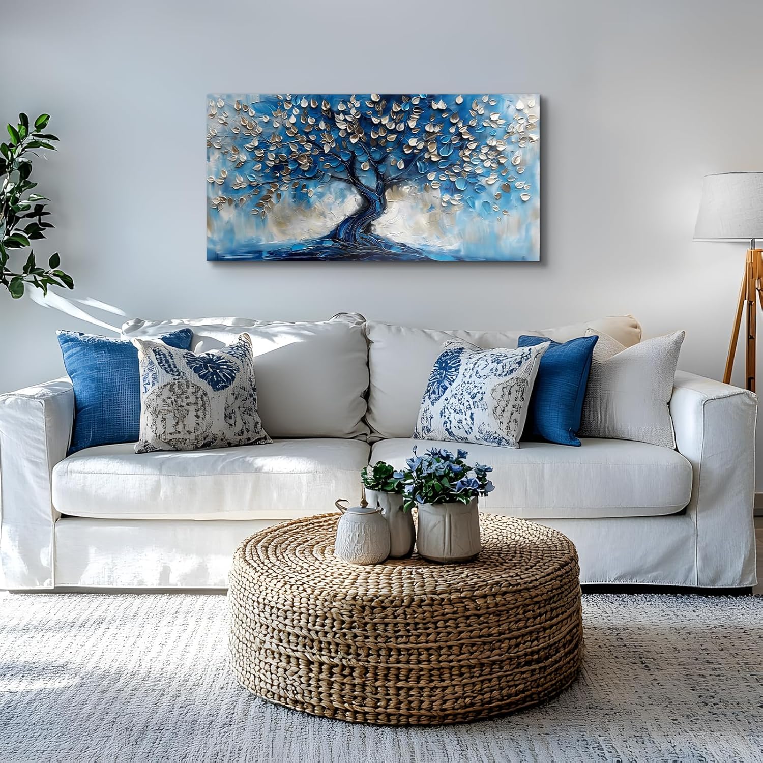 crmotu Tree of Life Large Wall Art, Blue Tree Painting Canvas Prints, Modern Abstract Art Room Decorations, Navy Blue Neutral Aesthetic Pictures Wall Decor Living Room Bedroom Bathroom Office 20"X40" 40"L x 20"W Mystical Tree